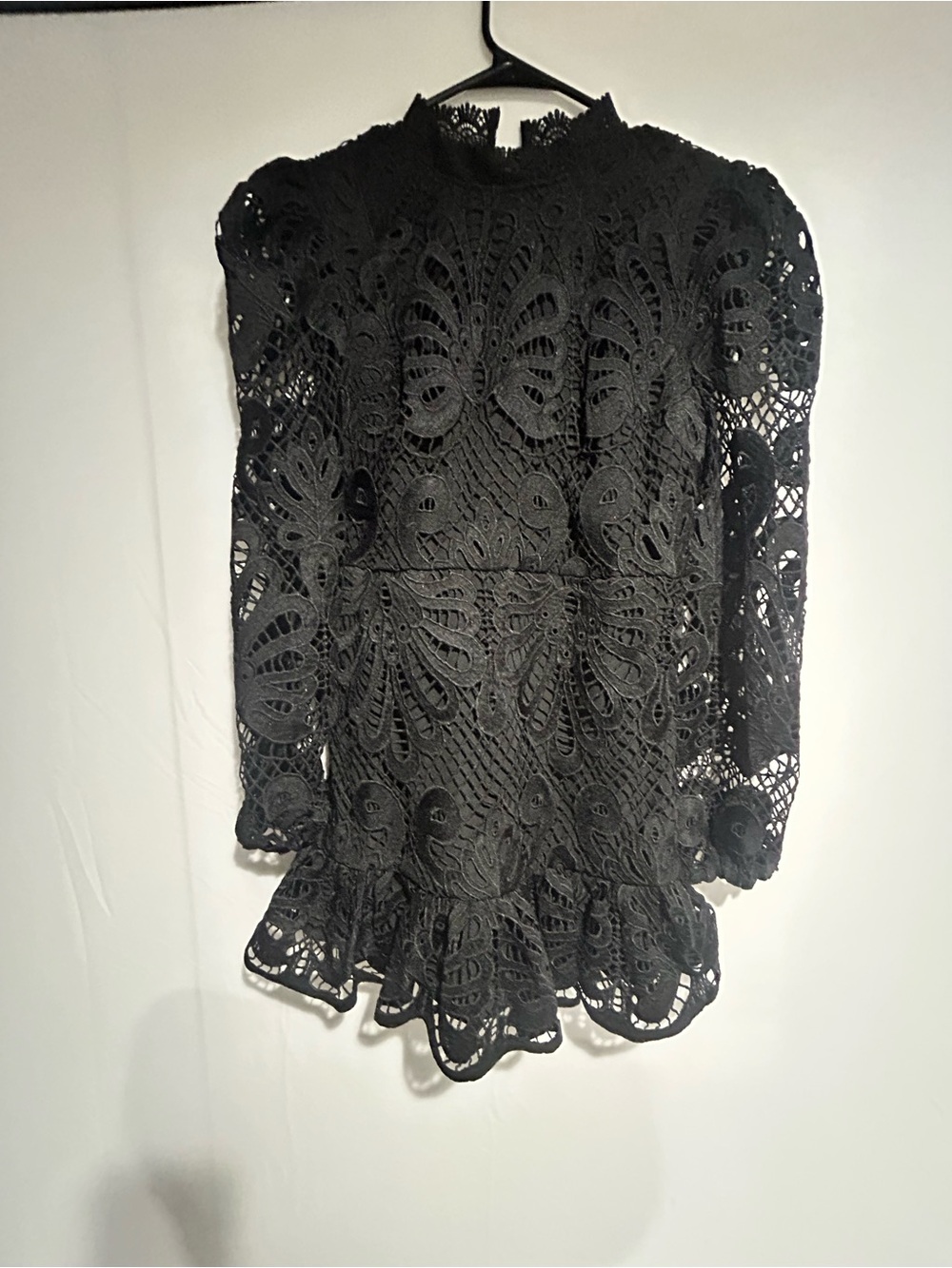 Francesca's Collections Black Crochet Peplum Top
